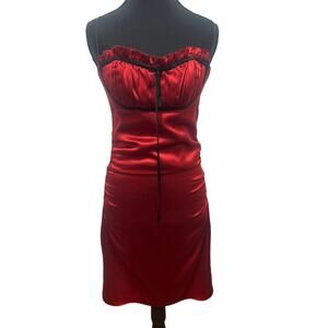 Vintage Betsey Johnson Y2K Red Black Trim Silk Shell Made in USA Dress 6